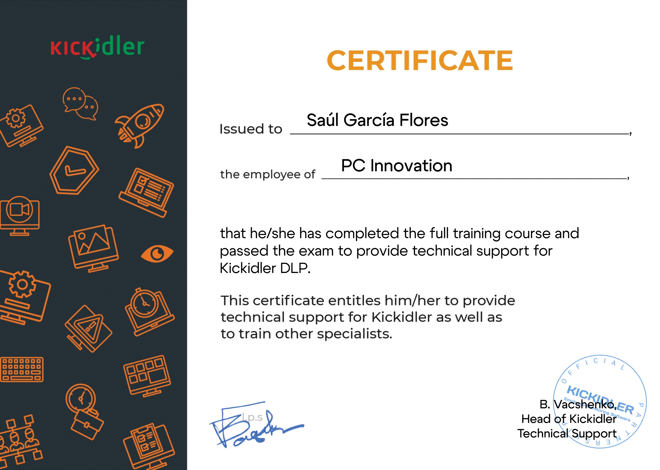 Certificate Saúl García Flores.